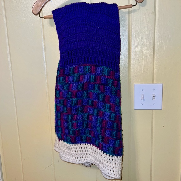 Handmade Crochet Purple, Green & Cream Retro Throw Blanket - Picture 6 of 9